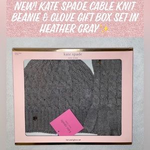 New! Kate Spade Cable Knit Beanie & Glove Gift Box Set In Heather Gray✨